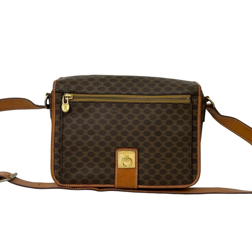 CELINE Macadam Blazon Patterned Leather Shoulder Bag/Pouch for Women, Brown, ...